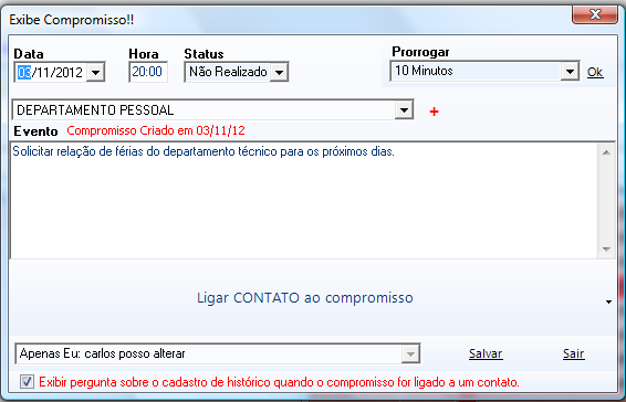 Alerta de Compromissos